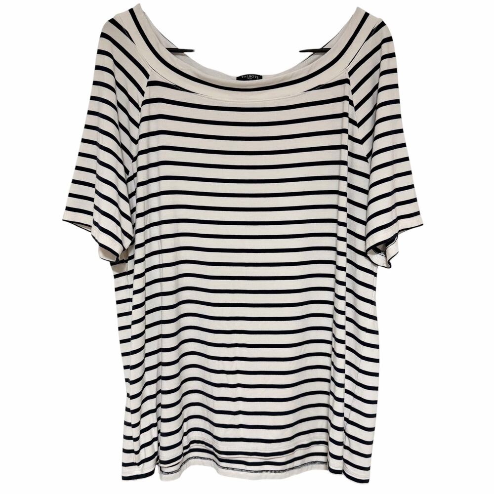 LIGHT FLAW TALBOTS Slinky Stretch Striped Shirt Size 1X White Black Casual Basic